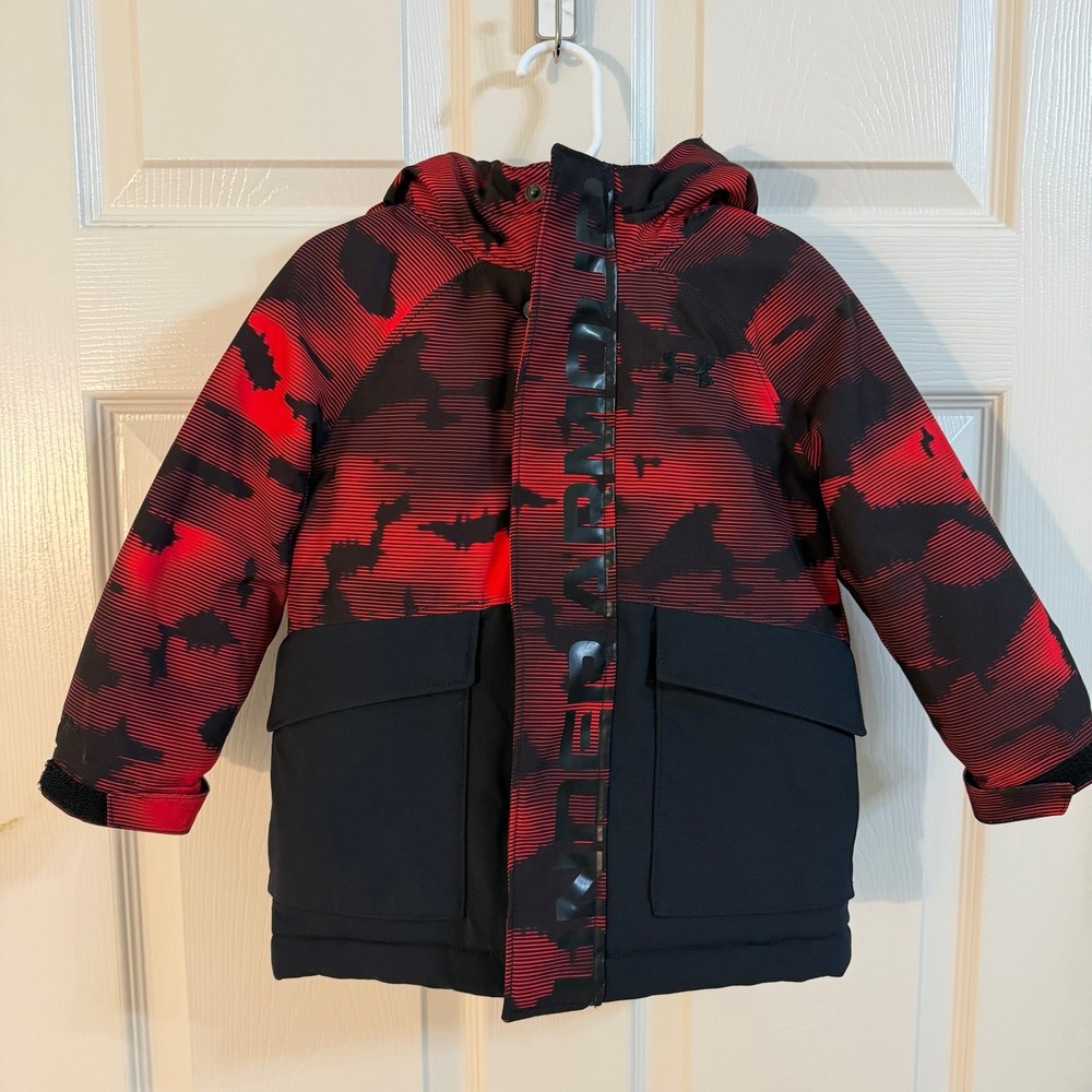 Under Armour Red & Black Camo Hooded Winter Jacket - Picture 1 of 2